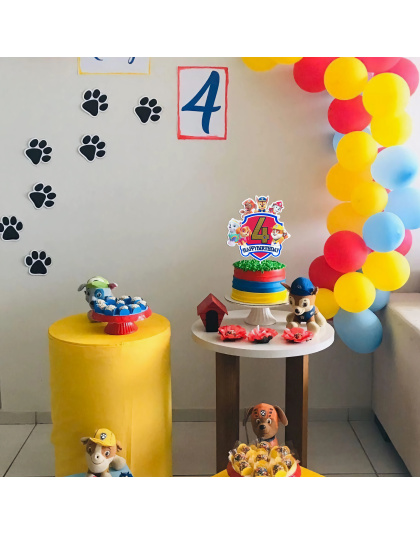 Paw Patrol Birthday Cake Topper, Glittery Number 4 Happy Birthday Decoration with Cute Puppy Heroes for 4th Birthday Party Supplies, Kids Cartoon Themed Cake Decor