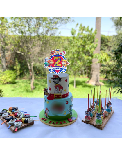 Paw Patrol Birthday Cake Topper, Glittery Number 2 Happy Birthday Cake Decoration with Paw Patrol Characters, Perfect for 2nd Birthday Party Supplies, Kids Cartoon Themed Party Decor