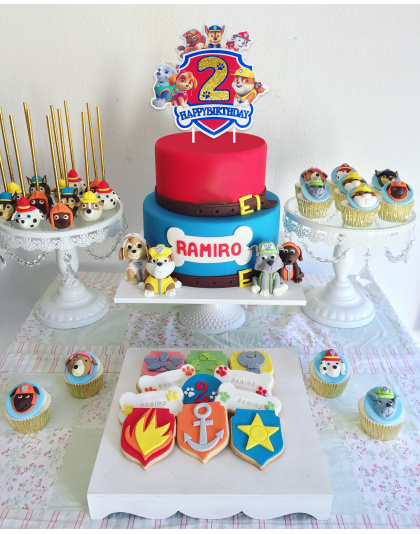 Paw Patrol Birthday Cake Topper, Glittery Number 2 Happy Birthday Cake Decoration with Paw Patrol Characters, Perfect for 2nd Birthday Party Supplies, Kids Cartoon Themed Party Decor