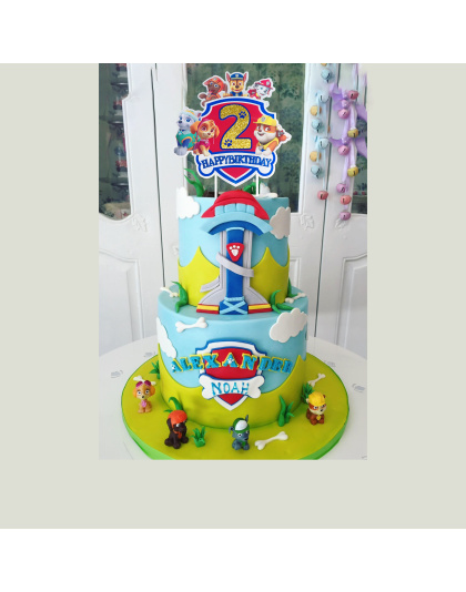Paw Patrol Birthday Cake Topper, Glittery Number 2 Happy Birthday Cake Decoration with Paw Patrol Characters, Perfect for 2nd Birthday Party Supplies, Kids Cartoon Themed Party Decor