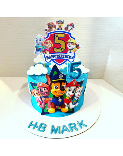 Paw Patrol 5th Birthday Cake Topper, Glitter Number 5 Happy Birthday Cake Decoration with Paw Patrol Characters, Ideal for 5th Birthday Party Supplies, Kids Cartoon Themed Party Decor
