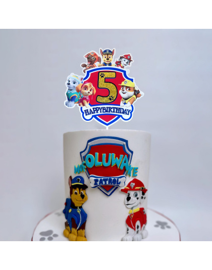 Paw Patrol 5th Birthday Cake Topper, Glitter Number 5 Happy Birthday Cake Decoration with Paw Patrol Characters, Ideal for 5th Birthday Party Supplies, Kids Cartoon Themed Party Decor
