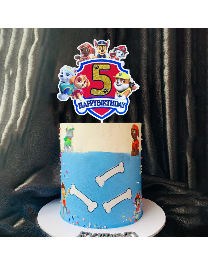 Paw Patrol 5th Birthday Cake Topper, Glitter Number 5 Happy Birthday Cake Decoration with Paw Patrol Characters, Ideal for 5th Birthday Party Supplies, Kids Cartoon Themed Party Decor