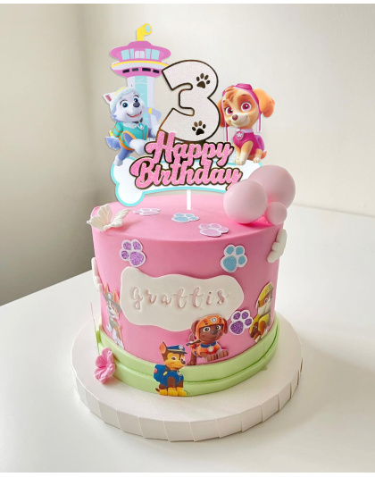 3rd Birthday Paw Patrol Cake Topper, Glitter Number 3 &amp; Paw Patrol Pups Skye, Everest, Happy Birthday Design with Lookout Tower, Great for 3rd Birthday Party Decor, Kids Cartoon Party Essentials