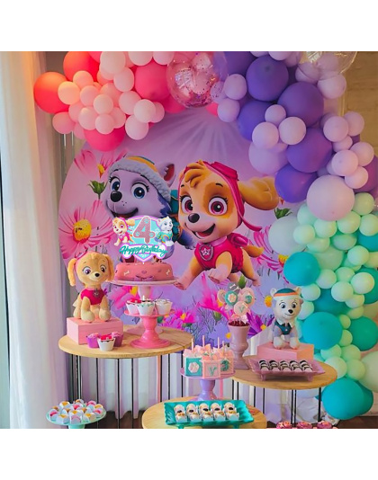 Sparkly Paw Patrol 4th Birthday Cake Topper - Skye, Everest &amp; Lookout Tower Cartoon Decoration, Perfect for Kids Party Favors