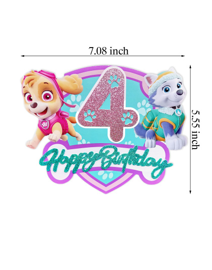 Sparkly Paw Patrol 4th Birthday Cake Topper - Skye, Everest &amp; Lookout Tower Cartoon Decoration, Perfect for Kids Party Favors