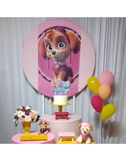 Sparkly Paw Patrol 4th Birthday Cake Topper - Skye, Everest &amp; Lookout Tower Cartoon Decoration, Perfect for Kids Party Favors