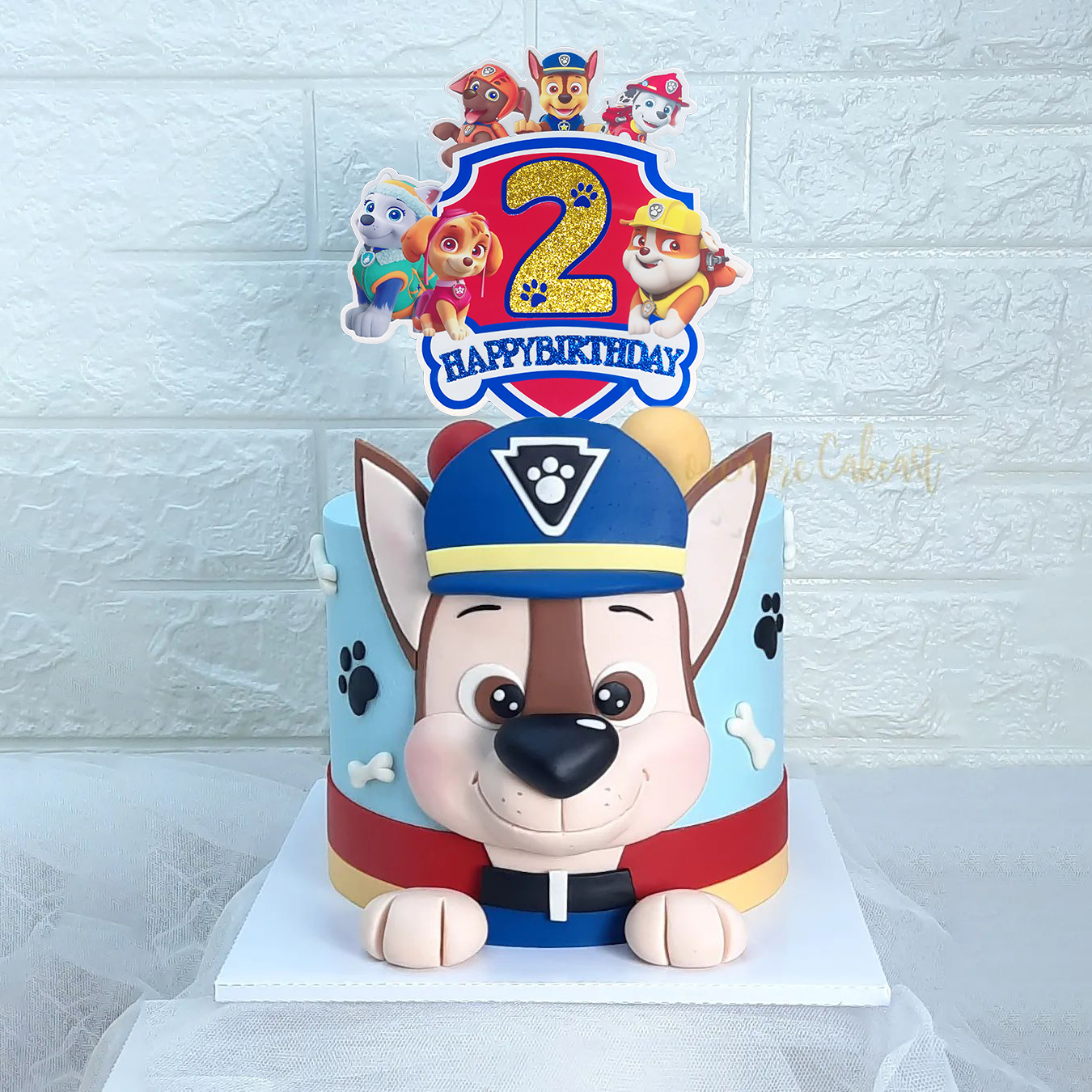 Paw Patrol Birthday Cake Topper, Glittery Number 2 Happy Birthday Cake Decoration with Paw Patrol Characters, Perfect for 2nd Birthday Party Supplies, Kids Cartoon Themed Party Decor - Image 4
